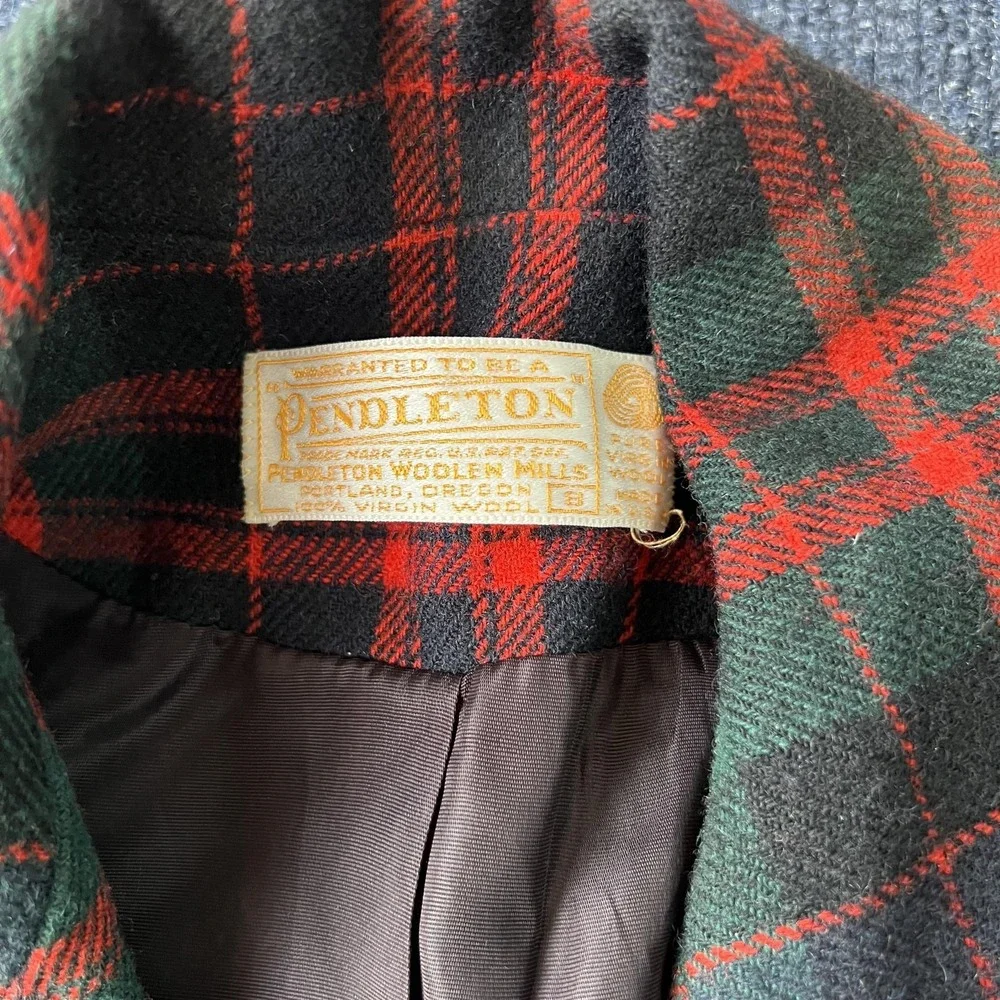 Vintage Pendleton Skirt Suit Womens 8 Red Green Tartan Plaid Virgin Wool USA 80s - Picture 3 of 13